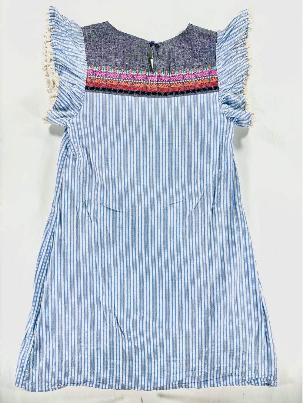 THML Blue White Striped Embroidered Boho Mini Dress Size XS - Picture 2 of 8